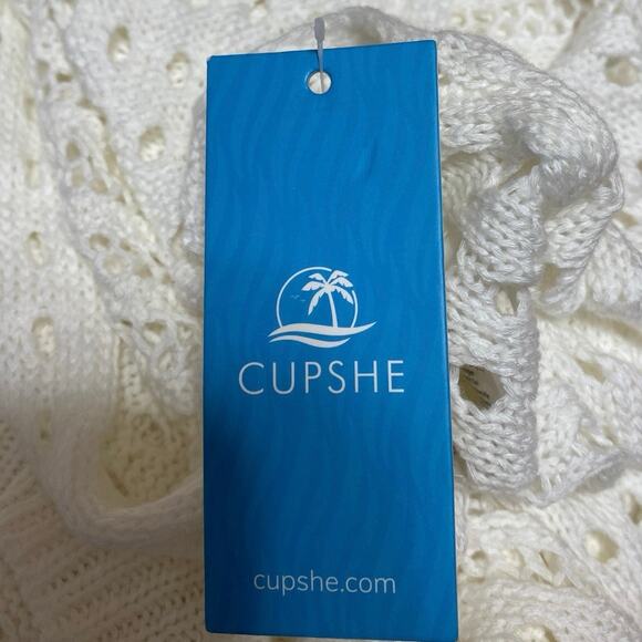 NWT Cupshe White Crochet Open Knit Sleeveless Midi Tank Coverup Sweater Dress S - Picture 3 of 3
